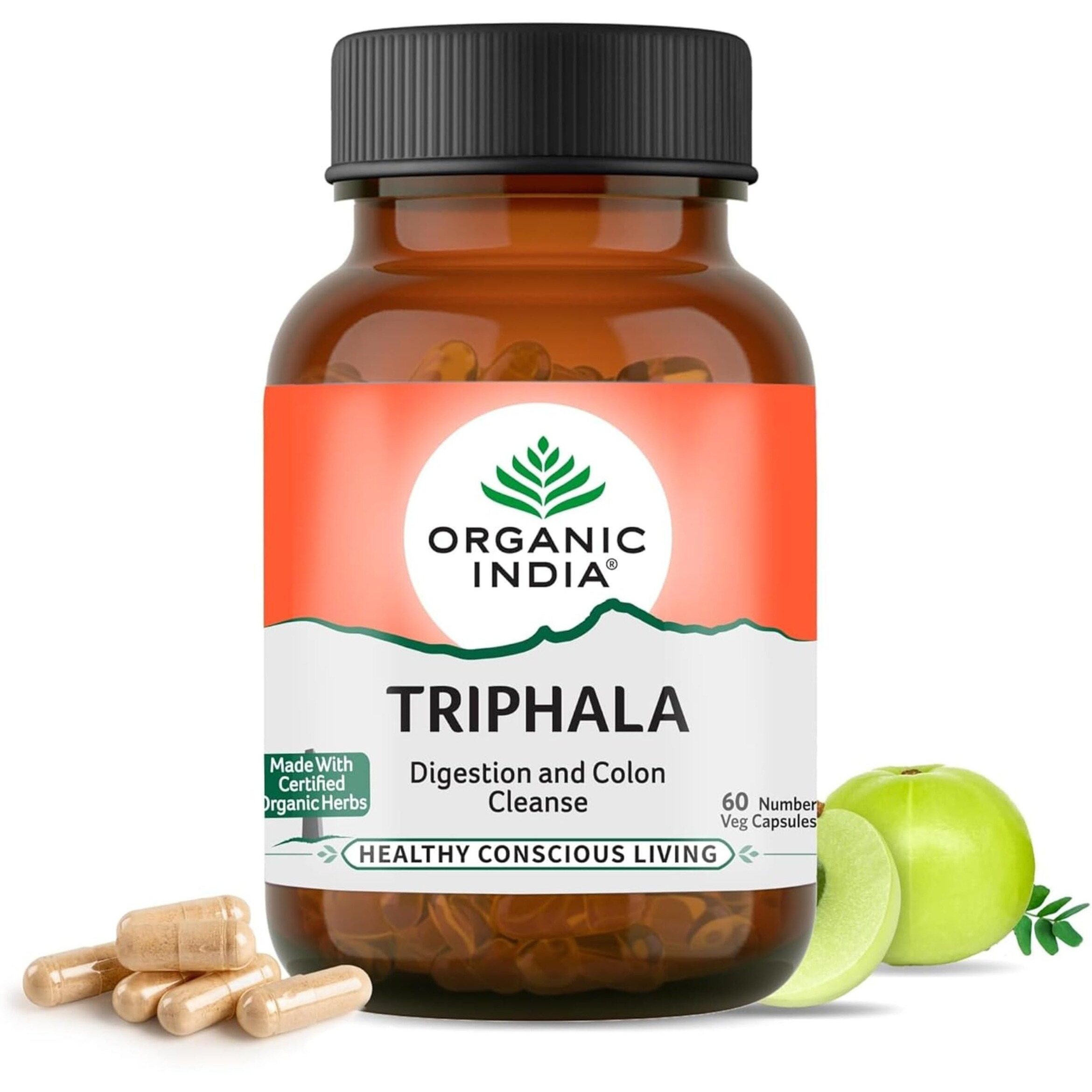 A Tata Product - Organic India Triphala Capsules - 60 Caps, Supports Immune System, Colon & Digestion, Balanced Bowel & Gut Health, Contains Bioactives And Antioxidants, Gmp & Npop Certified Organic