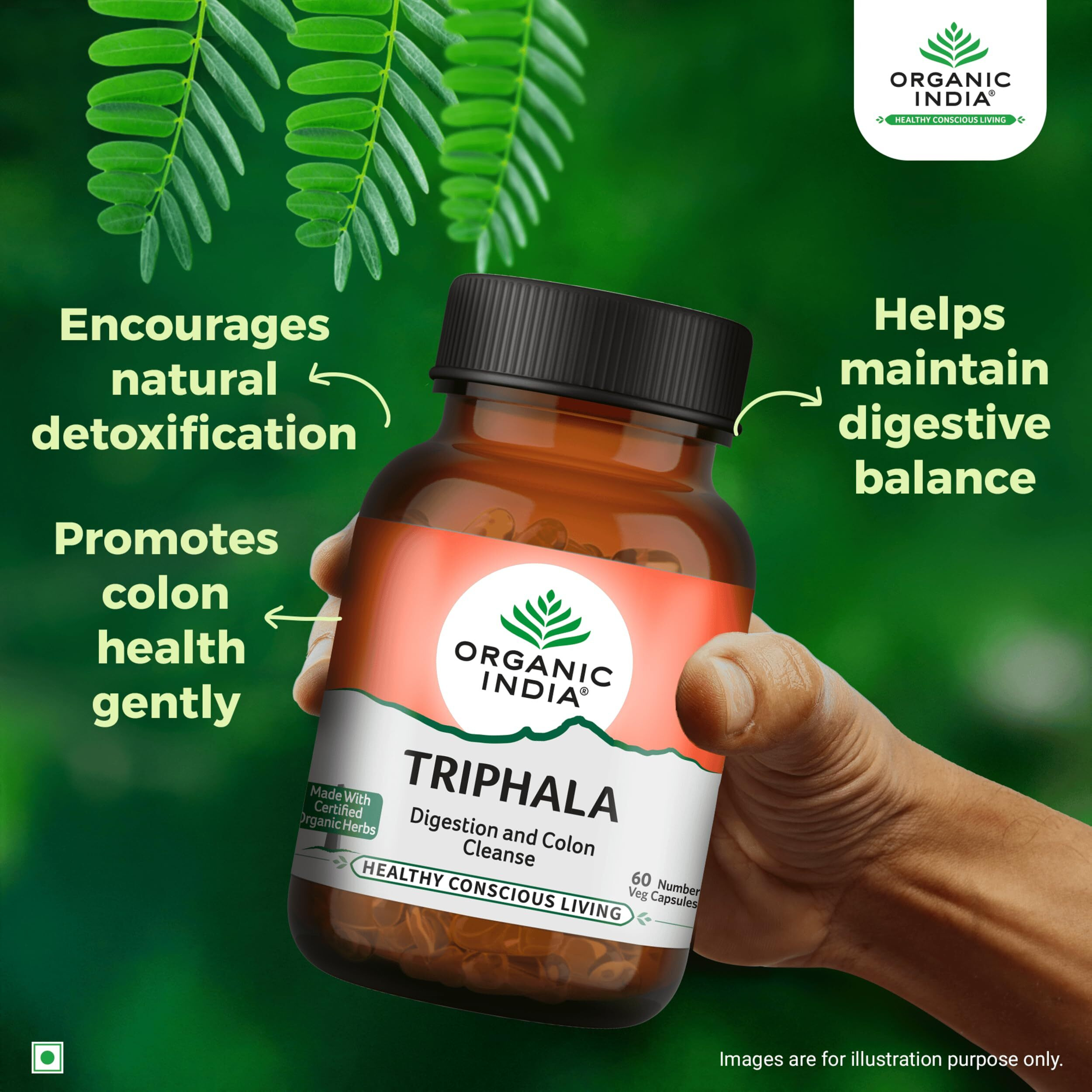 A Tata Product - Organic India Triphala Capsules - 60 Caps, Supports Immune System, Colon & Digestion, Balanced Bowel & Gut Health, Contains Bioactives And Antioxidants, Gmp & Npop Certified Organic