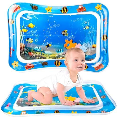 Zest 4 Toyz Baby Kids Water Play Mat Toys Theme Inflatable Tummy Time Leakproof Activity Play Center,Blue