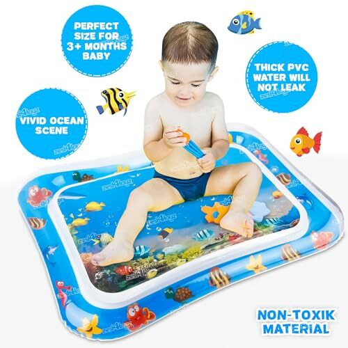 Zest 4 Toyz Baby Kids Water Play Mat Toys Theme Inflatable Tummy Time Leakproof Activity Play Center,Blue