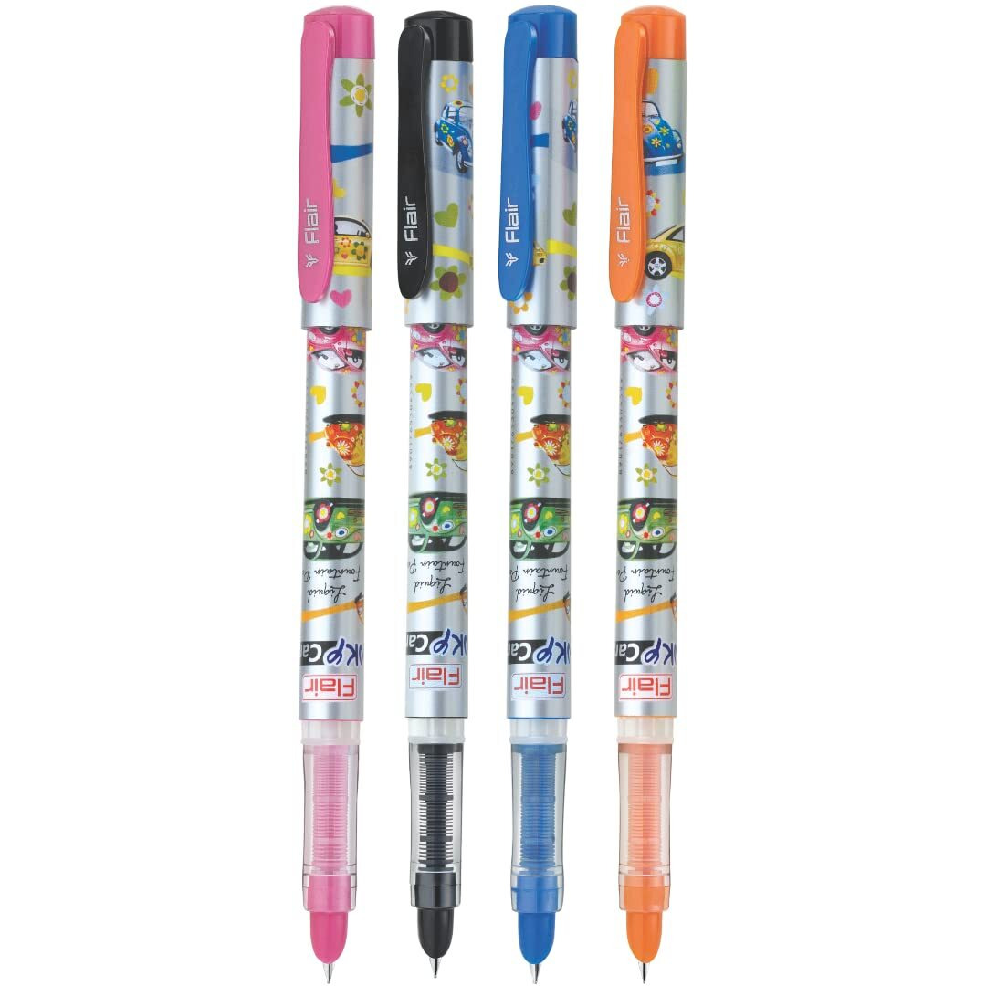 Flair Inky Series Cars Liquid Ink Fountain Pen Blister Pack | Free 2 Pieces X-Large Jumbo Cartridges With Each Pack | Cute & Stylish Pen For Kids Girls Boys Students Teens Gifts | Blue Ink, Pack Of 3