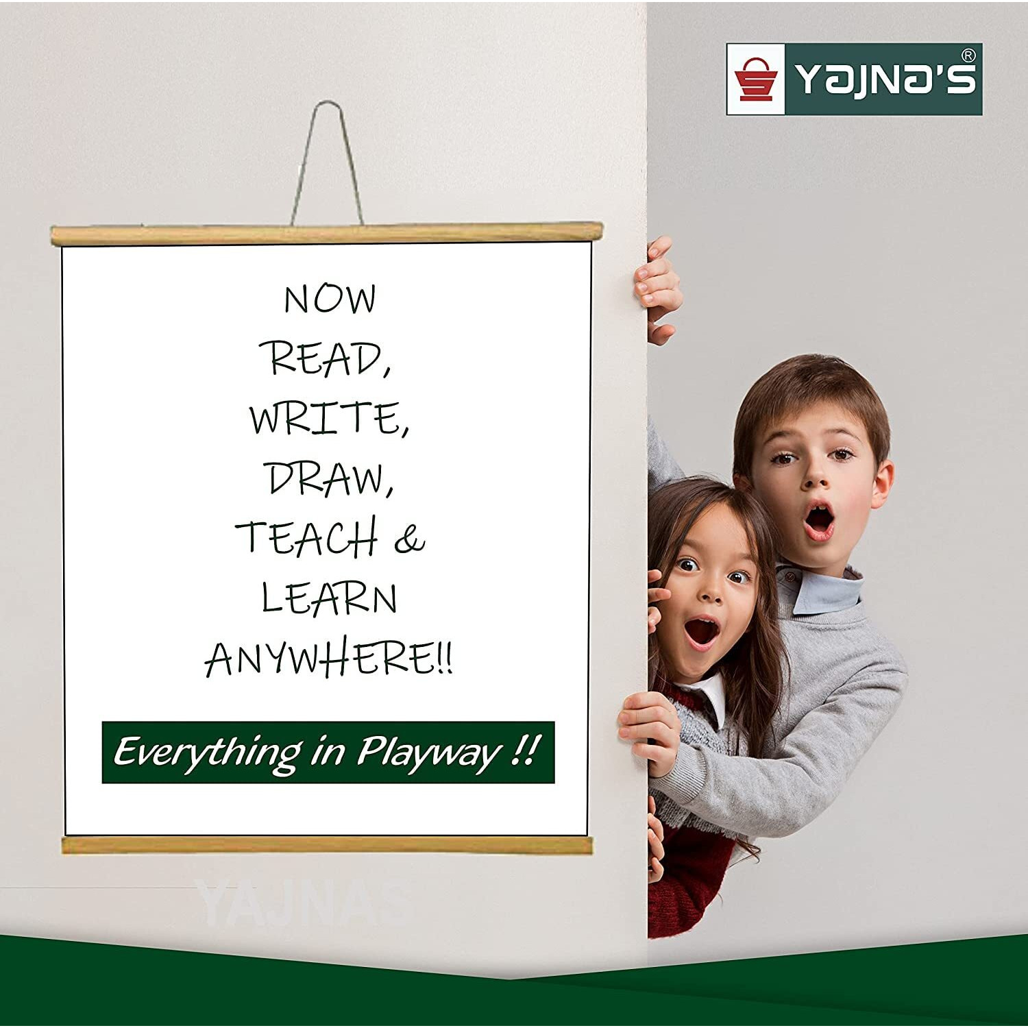Yajnas 2X1.5 Feet/ 23X18 Inch White Rollup Wooden Board For Teaching Marker Board Wall Hanging For Kids (White, 2X1.5 Feet)