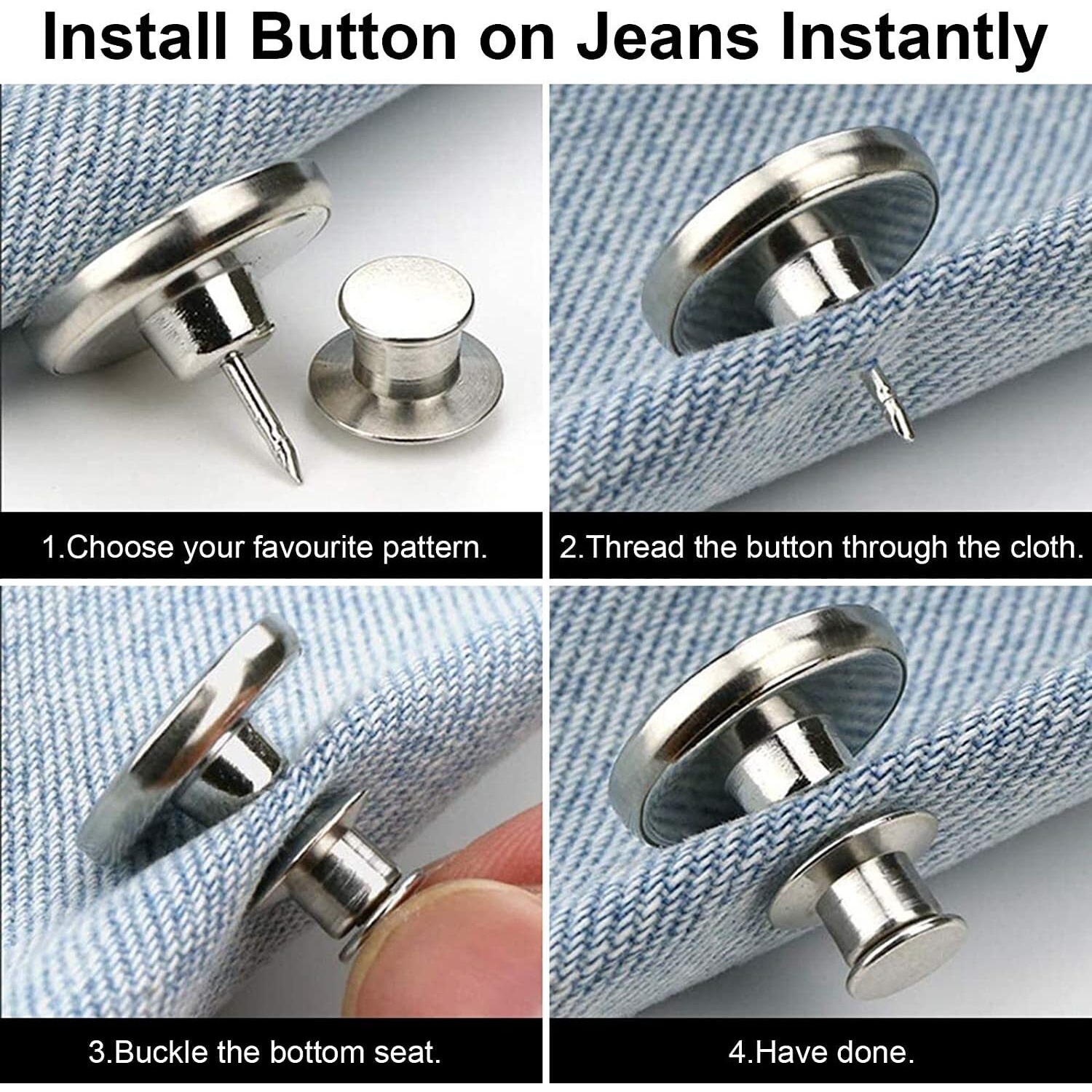 Heavy Driver 6Pcs Detachable Button For Jeans 6 Styles No Sew Metal Buttons For Denims Waist Extender Button Removable Reusable Instant Button Without Sewing For Trousers Pants Bags Skirt (Style B)