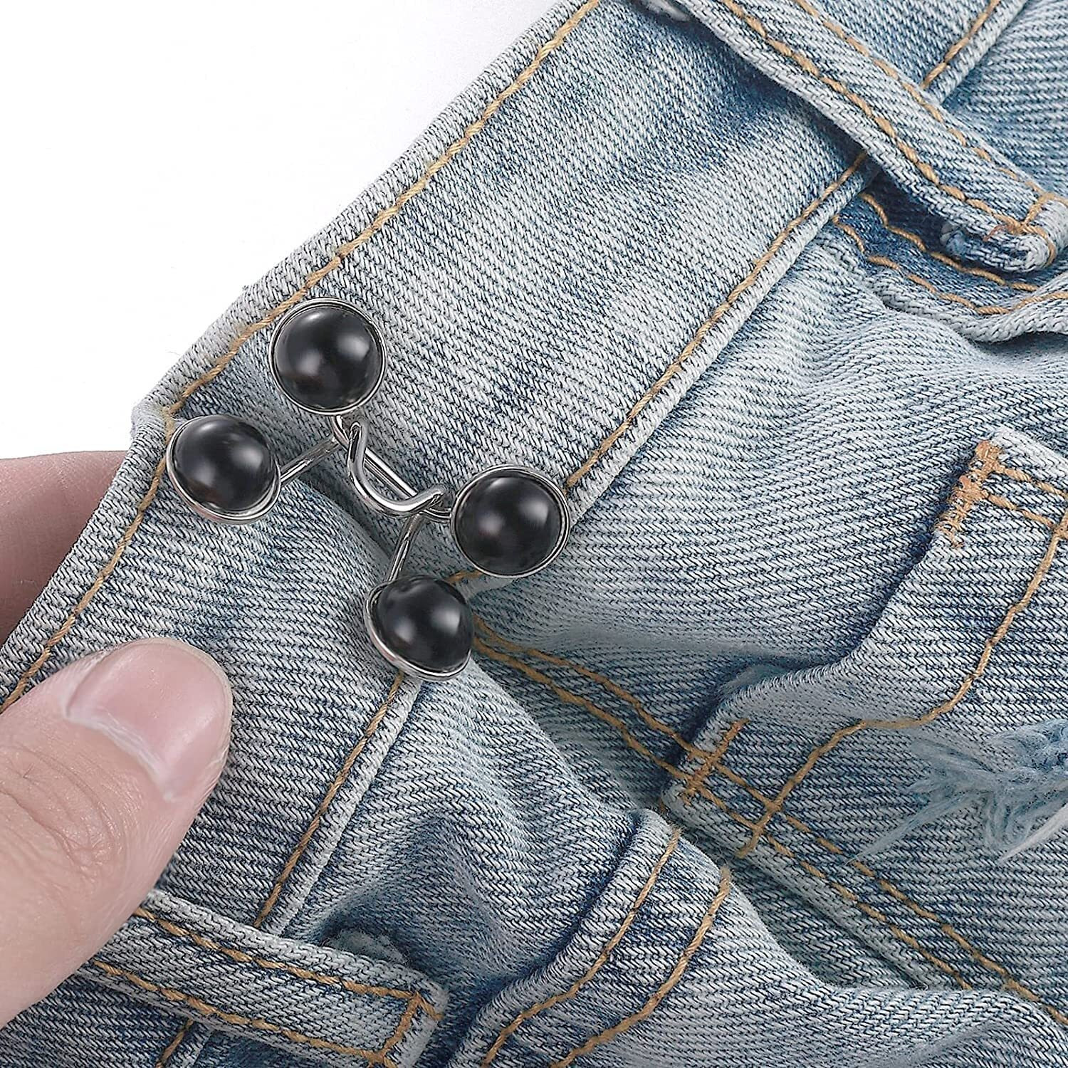 Heavy Driver 2Pcs Pant Waist Tightener, Adjustable Waist Buckle Set, Extra Button For Jeans To Make Tighter, Instant Jeans Button Pins For Pants Jeans Skirts, No Sewing Required (Pearl Black)