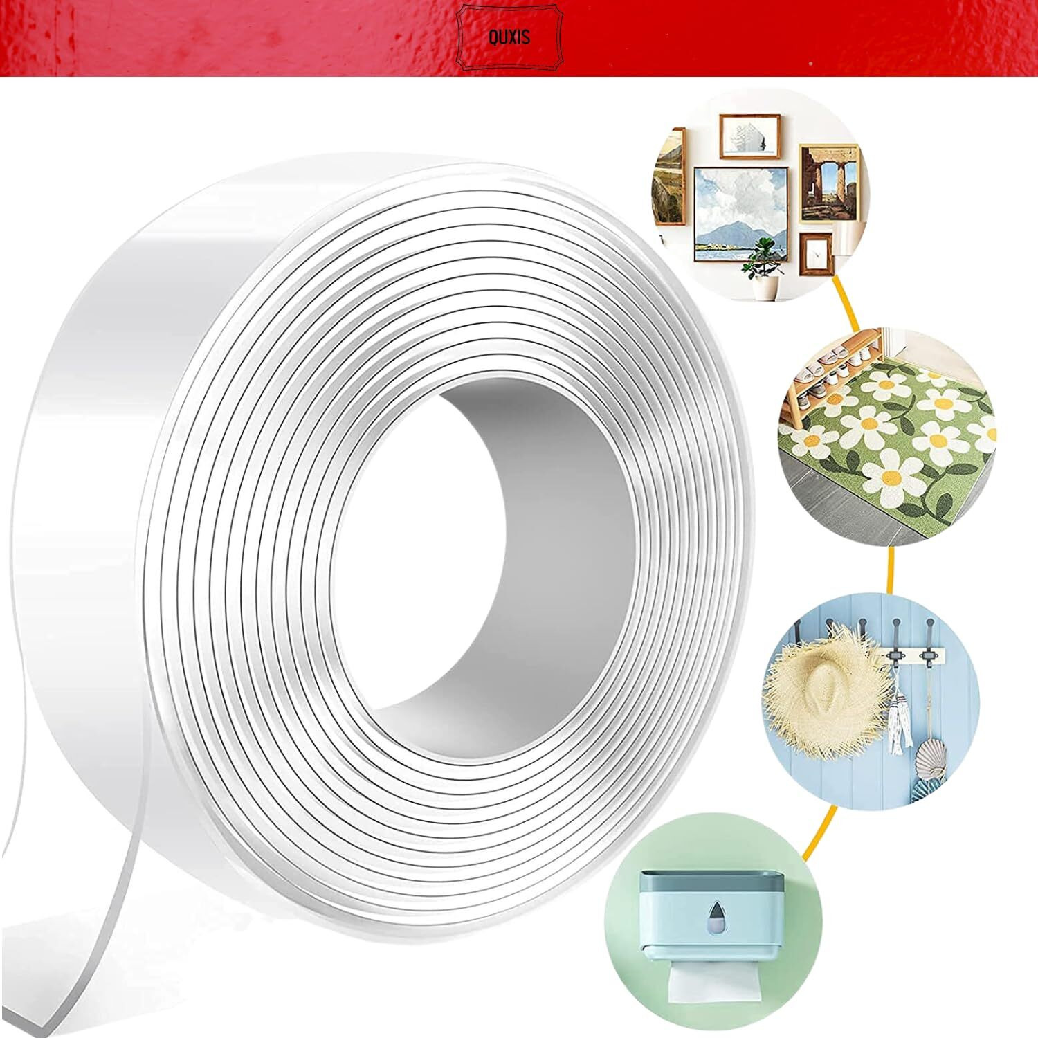 QuxisDouble Sided Tape With Heavy Duty Adhesive Silicone Tape,3Meter,2Mm Removable And Washable Grip Mounting Tape, For Home Office Car Decoration, Fixing Carpets