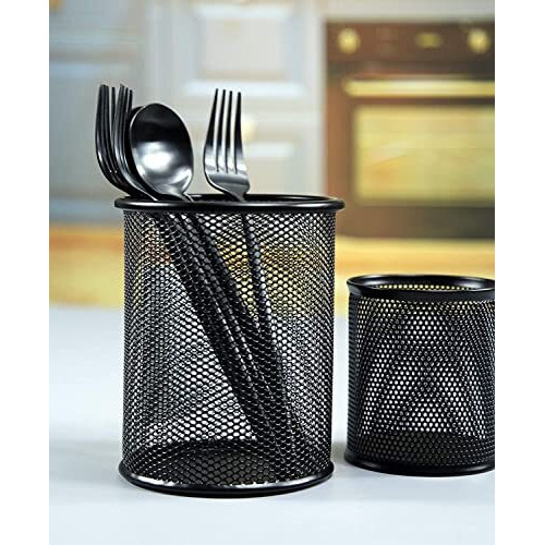 Glun Cylendrical Black Mesh Metal Desk Pen, Pencil And Other Stationery Organiser Holder, Use At Office, School And Home Pack Of 4