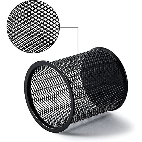 Glun Cylendrical Black Mesh Metal Desk Pen, Pencil And Other Stationery Organiser Holder, Use At Office, School And Home Pack Of 4