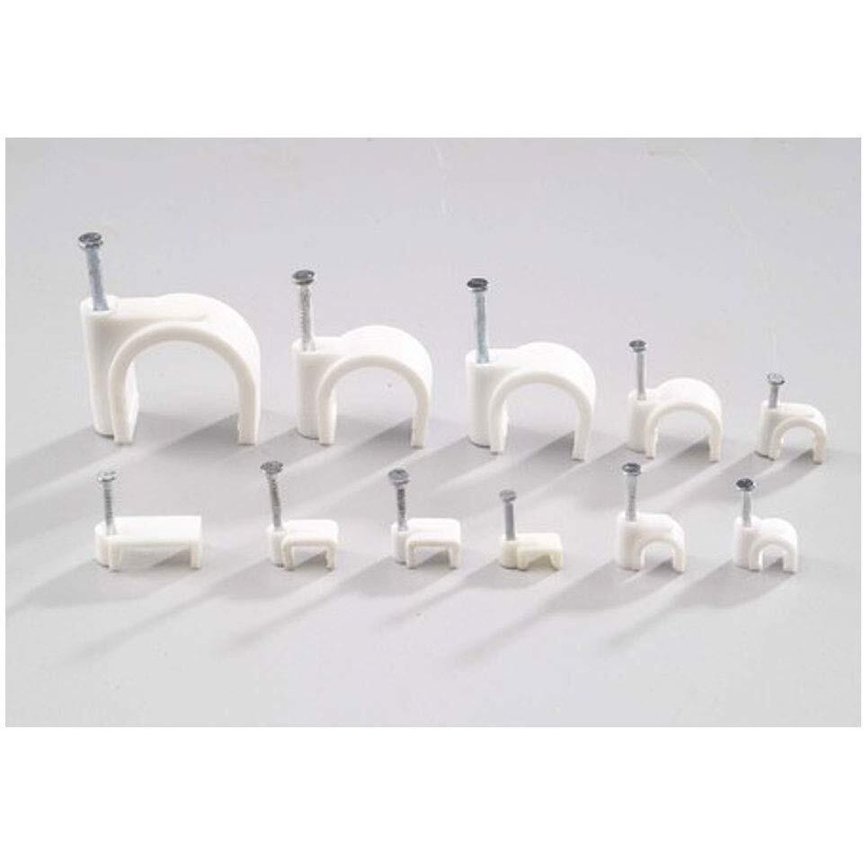 Hi-Plasst (14Mm,100Pcs) Wire Fastener Circle Cable Clips With Metal Nails For Cable Management, Cord Organizer, Round Wire Clamps For Hanging Cables Fitting On Wall (White, Pack Of 100, 14 Mm)