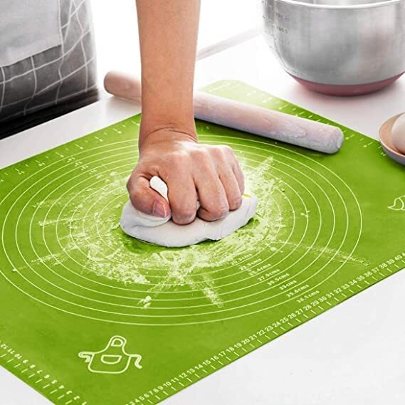 Zelkey Silicon Fondant Rolling Mat Or Silicone Baking Sheet Large With Measurements Stretchable For Kitchen Roti Chapati Cake Pad Cooking Dough Atta Kneading Big Size (Green)