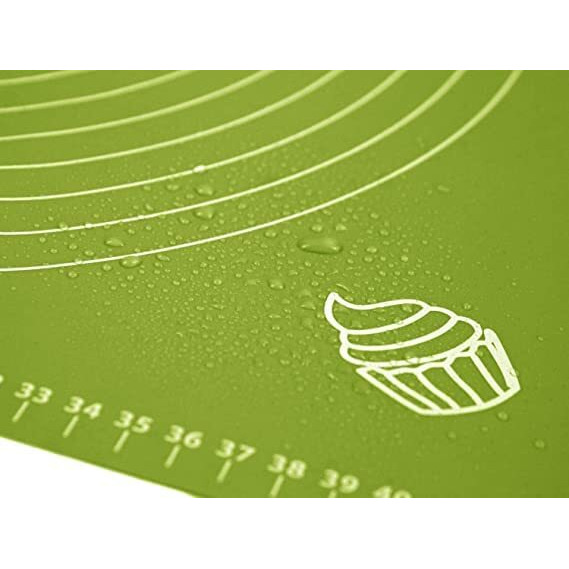 Zelkey Silicon Fondant Rolling Mat Or Silicone Baking Sheet Large With Measurements Stretchable For Kitchen Roti Chapati Cake Pad Cooking Dough Atta Kneading Big Size (Green)