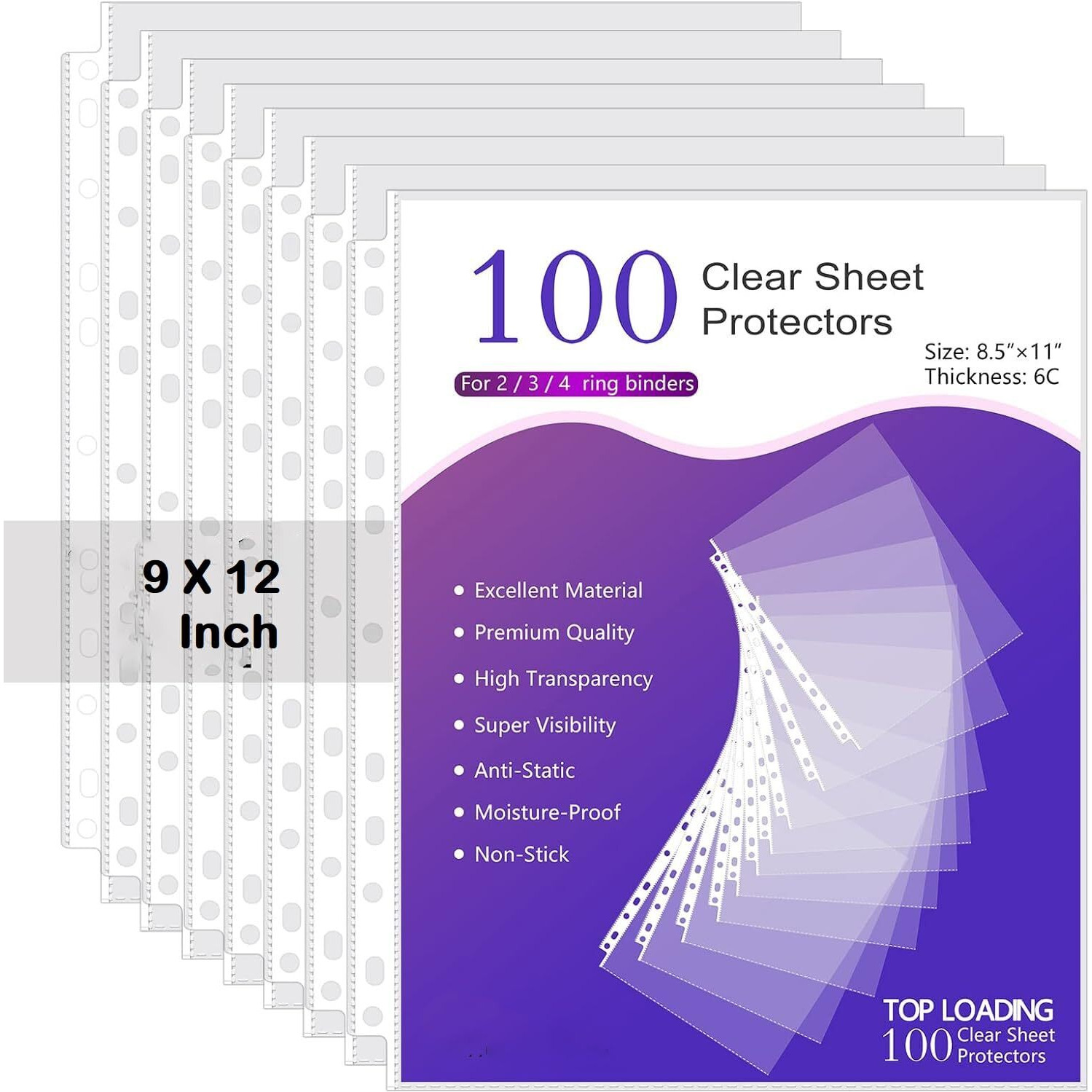 Shuban A4 Size Transparent Sheet Protectors Top Loading, Clear, Reinforced 11-Hole, Acid-Free, Archival Safe For Documents And Photos (100 Pcs)