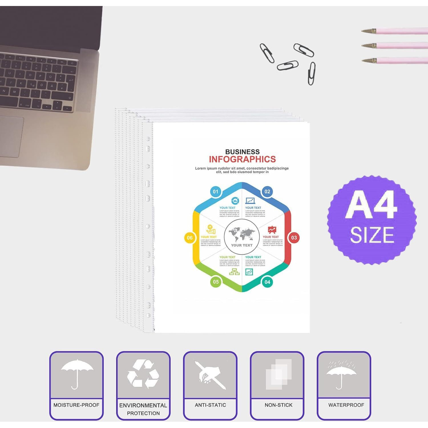 Shuban A4 Size Transparent Sheet Protectors Top Loading, Clear, Reinforced 11-Hole, Acid-Free, Archival Safe For Documents And Photos (100 Pcs)