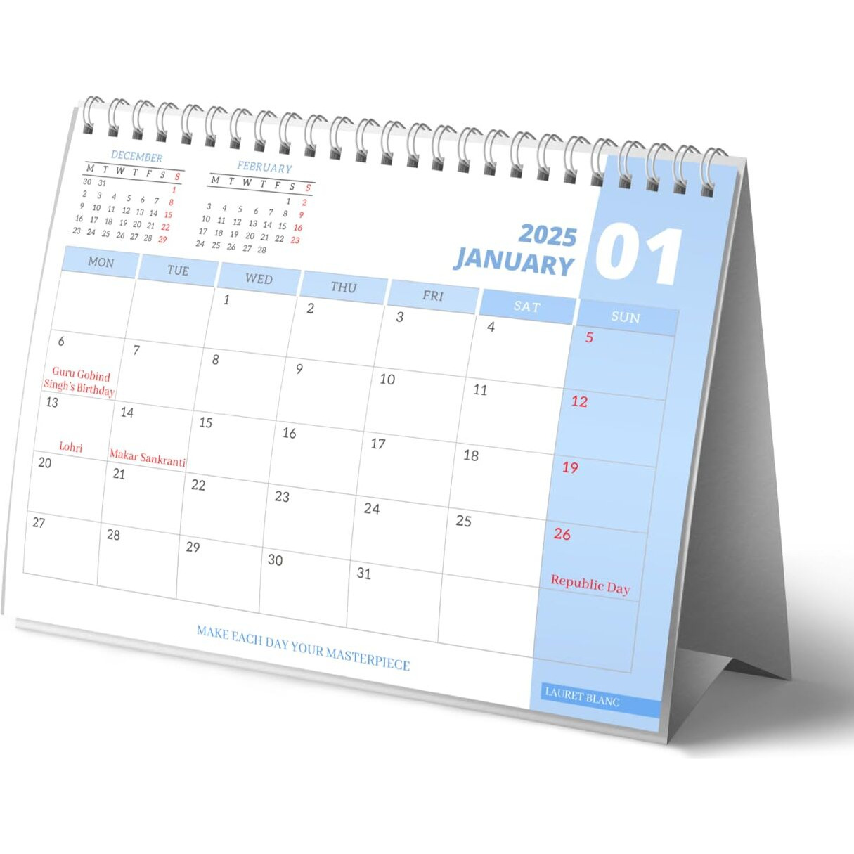 Lauret Blanc Desk Calendar 2025 Planner And Organizer- A5 Size, Home And Office Calendar, Holidays Mentioned (Colour 3 A5 Size)