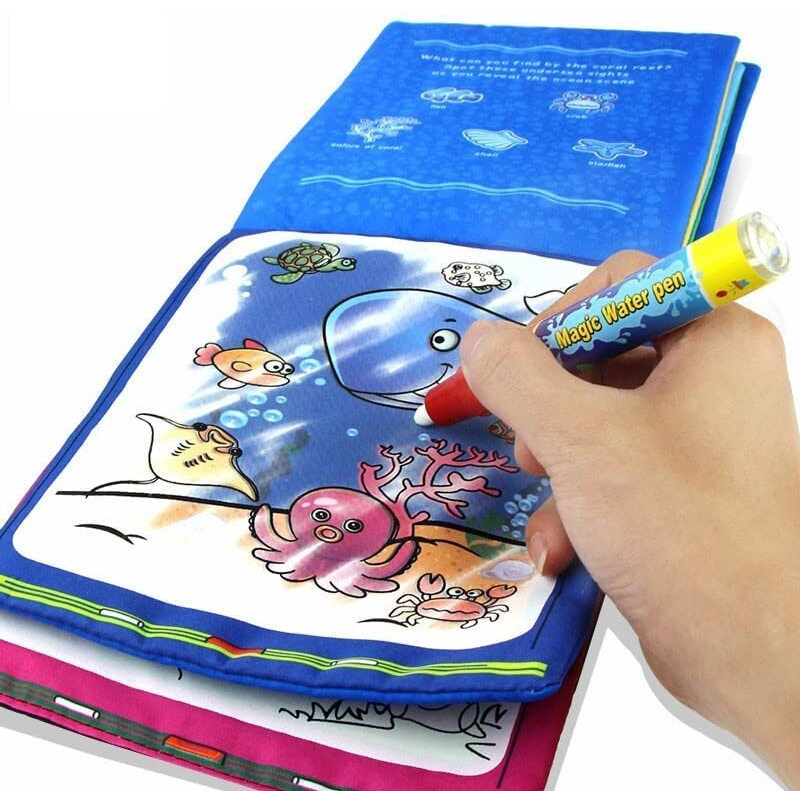 Snozio Magic Water Coloring Doodle Book & Magic Pen Reusable Magic Water Quick Dry Book Water Coloring Book Doodle With Magic Pen Painting Board For Children Education Drawing Pad (Pack Book)