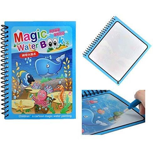 Snozio Magic Water Coloring Doodle Book & Magic Pen Reusable Magic Water Quick Dry Book Water Coloring Book Doodle With Magic Pen Painting Board For Children Education Drawing Pad (Pack Book)