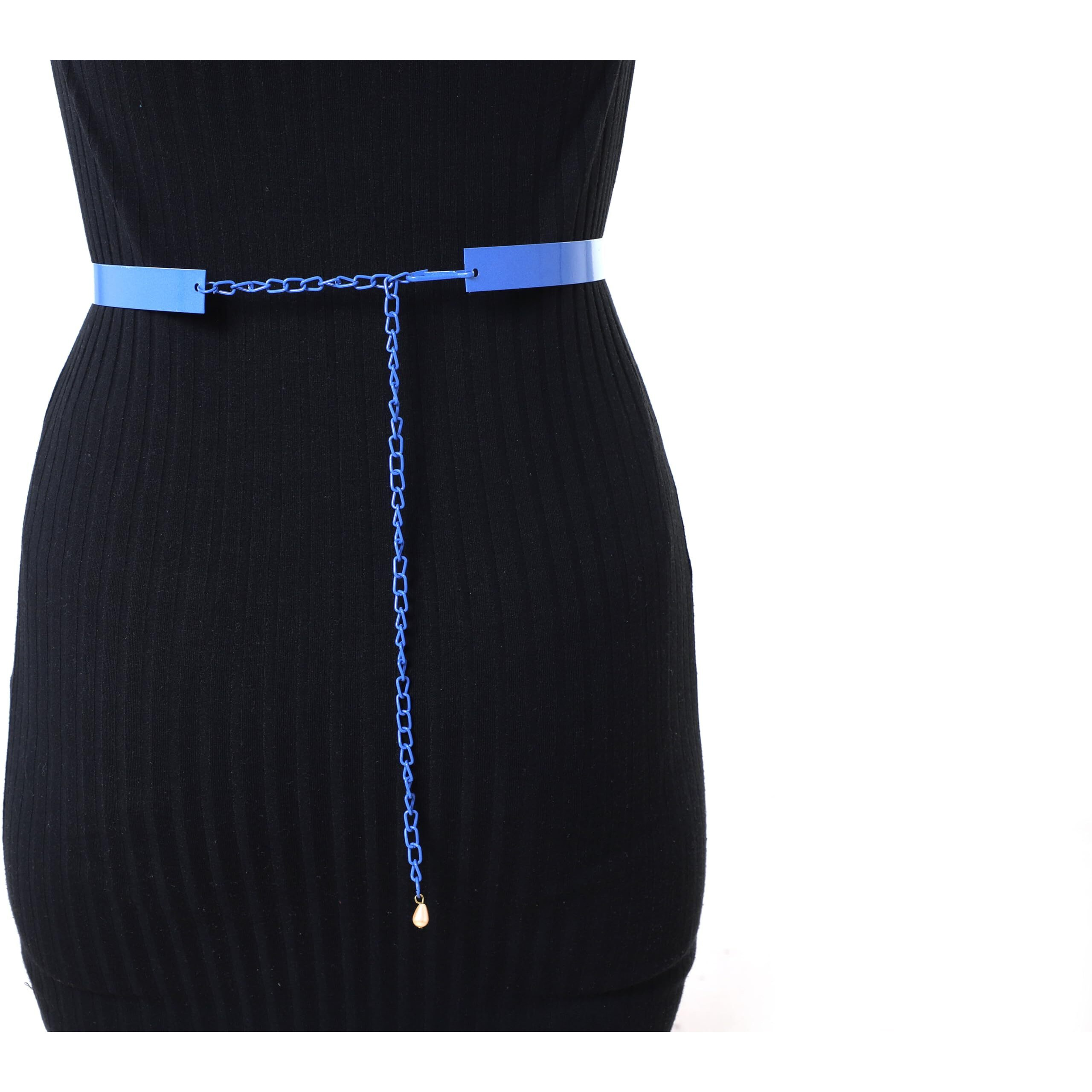 Fabme Women's Metal Adjustable Belt For Saree, Western Dress, Traditional Dress, Party Designer Wear (Blue, 2 Cm Wide)