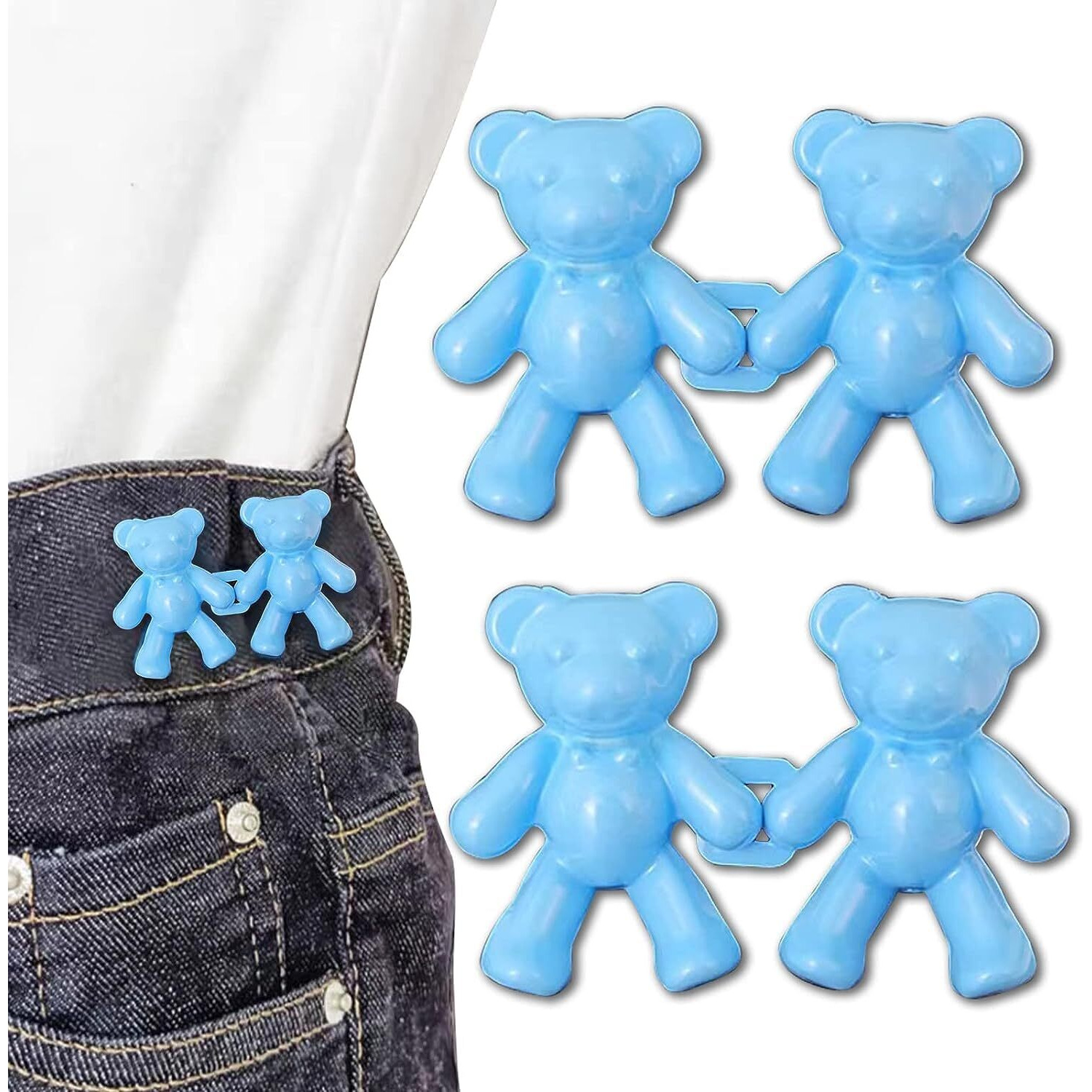 Heavy Driver 2Pcs Cute Bear Button Pins For Jeans Adjustable Teddy Bear Button Pins Waist Buckle For Loose Jeans Pants, Detachable Buttons For Jeans Waist Buckle No Need Sewing Waist Tightener Clip (Bear Blue)