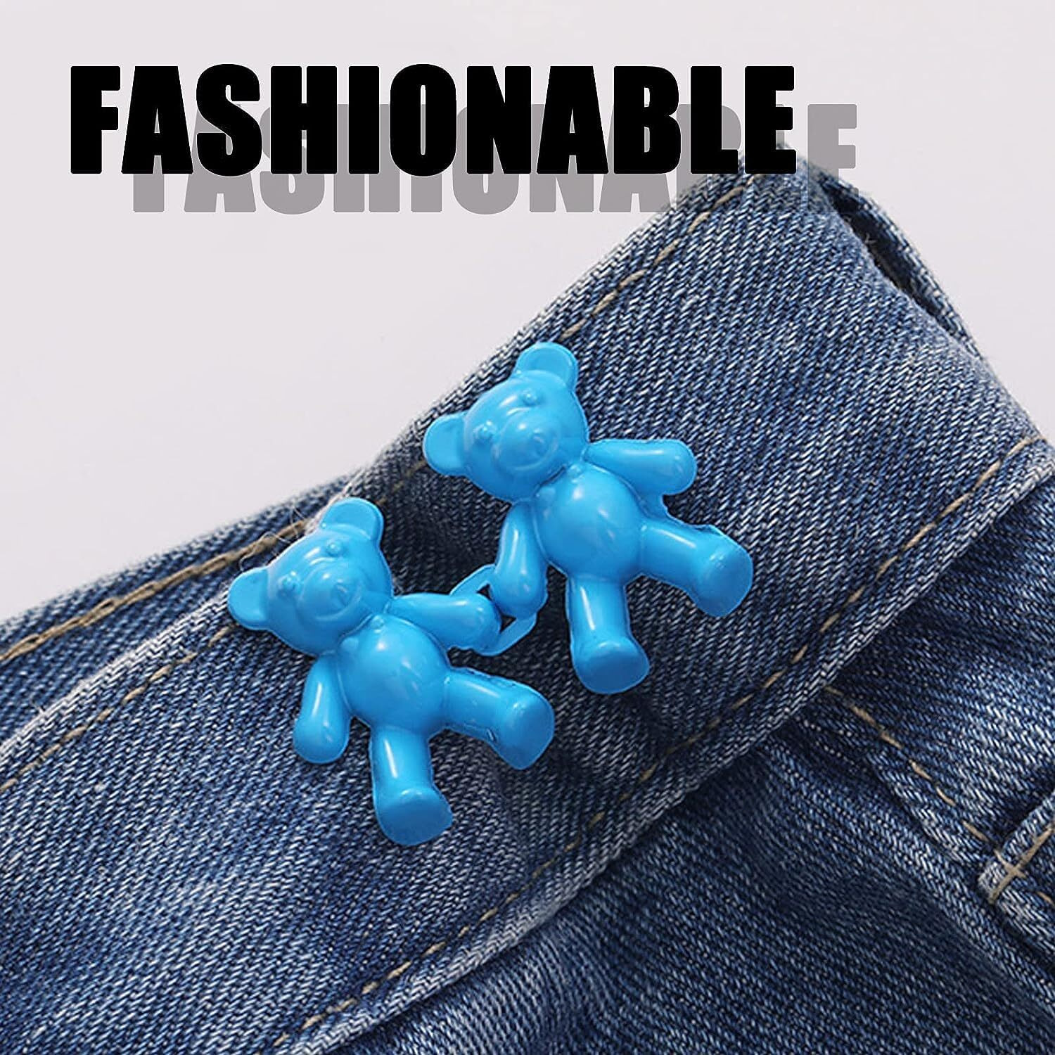Heavy Driver 2Pcs Cute Bear Button Pins For Jeans Adjustable Teddy Bear Button Pins Waist Buckle For Loose Jeans Pants, Detachable Buttons For Jeans Waist Buckle No Need Sewing Waist Tightener Clip (Bear Blue)