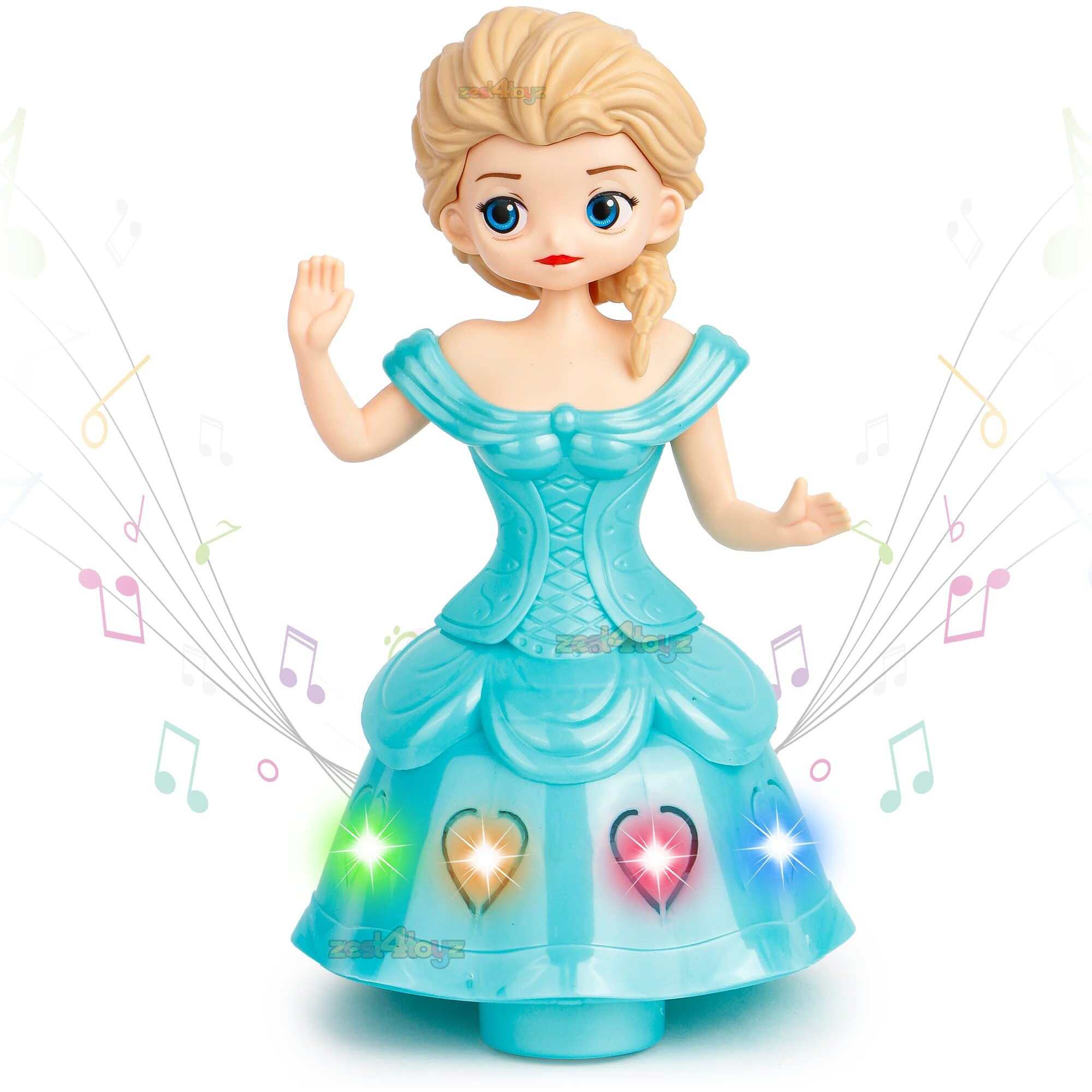 Zest 4 Toyz Musical Toys For Kids Princess Dancing Doll 360 Degree Rotating Light & Sound Toy Bump And Go Action For 1 Year Old Baby Boys & Girls - Random Colors (Pack Of 1)