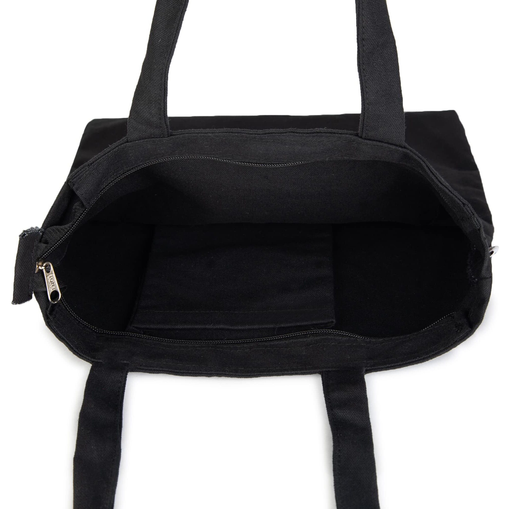 Danioo &quotDon'T Worry We Carry" Canvas Tote Bag For Women, Multipurpose Handbags For Women With Zipper And Pocket For Travel, Shopping And College Tote Bag (Black Owl), White & Black
