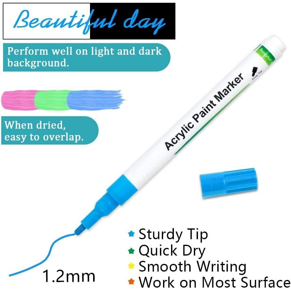 Super Toy 12 Shades Acrylic Paint Marker Water Color Pen Set For Painting Canvas, Glass, Mug, Wood, Fabric, Pink, White