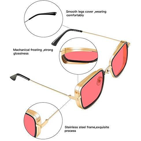 Elegante Men's Square Sunglasses Red, Gold Frame Black Lens, Polarization ( Medium )-Pack Of 1