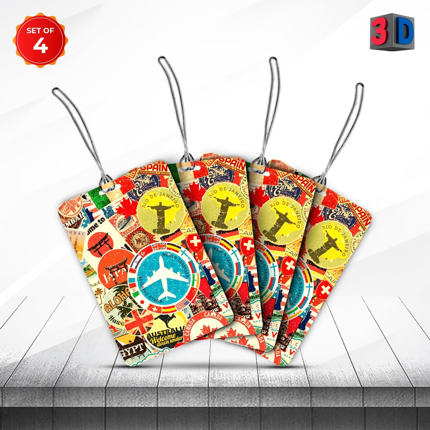 Ultra 3D Luggage Tag For Suitcase & School Bags | Set Of 4 | Stamp Sticker