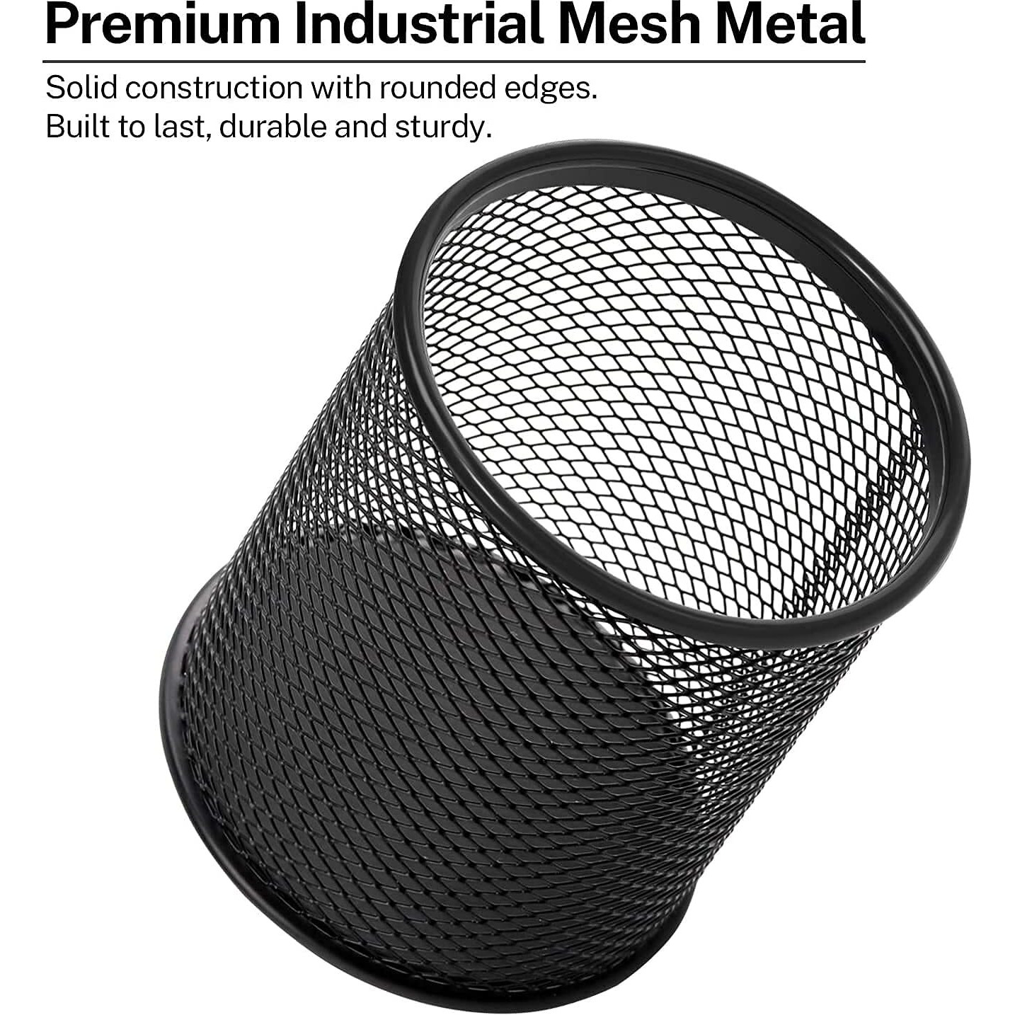 Shuban Metal Mesh Pencil Holder Round Pen Cups For Desk Organizer Classroom Organization Pencil Holders Wire Makeup Brush Holders For Desk Office Supplies-4 Pcs