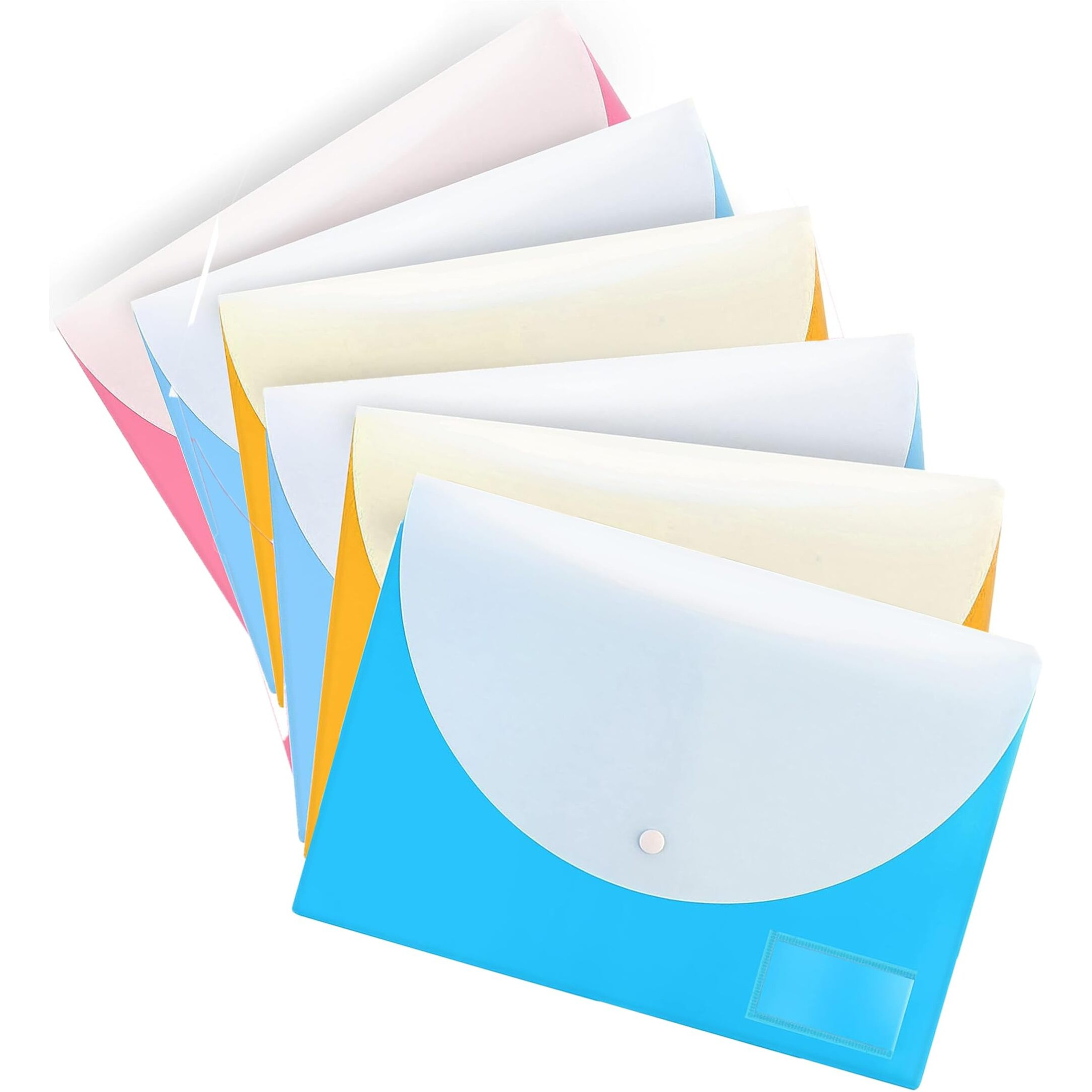 Shuban 6 Pcs Double Pocket Document Folder Letter Fs Size File Envelopes With Label Pocket & Paste Button For School Office Organization(Deluxe), Assorted