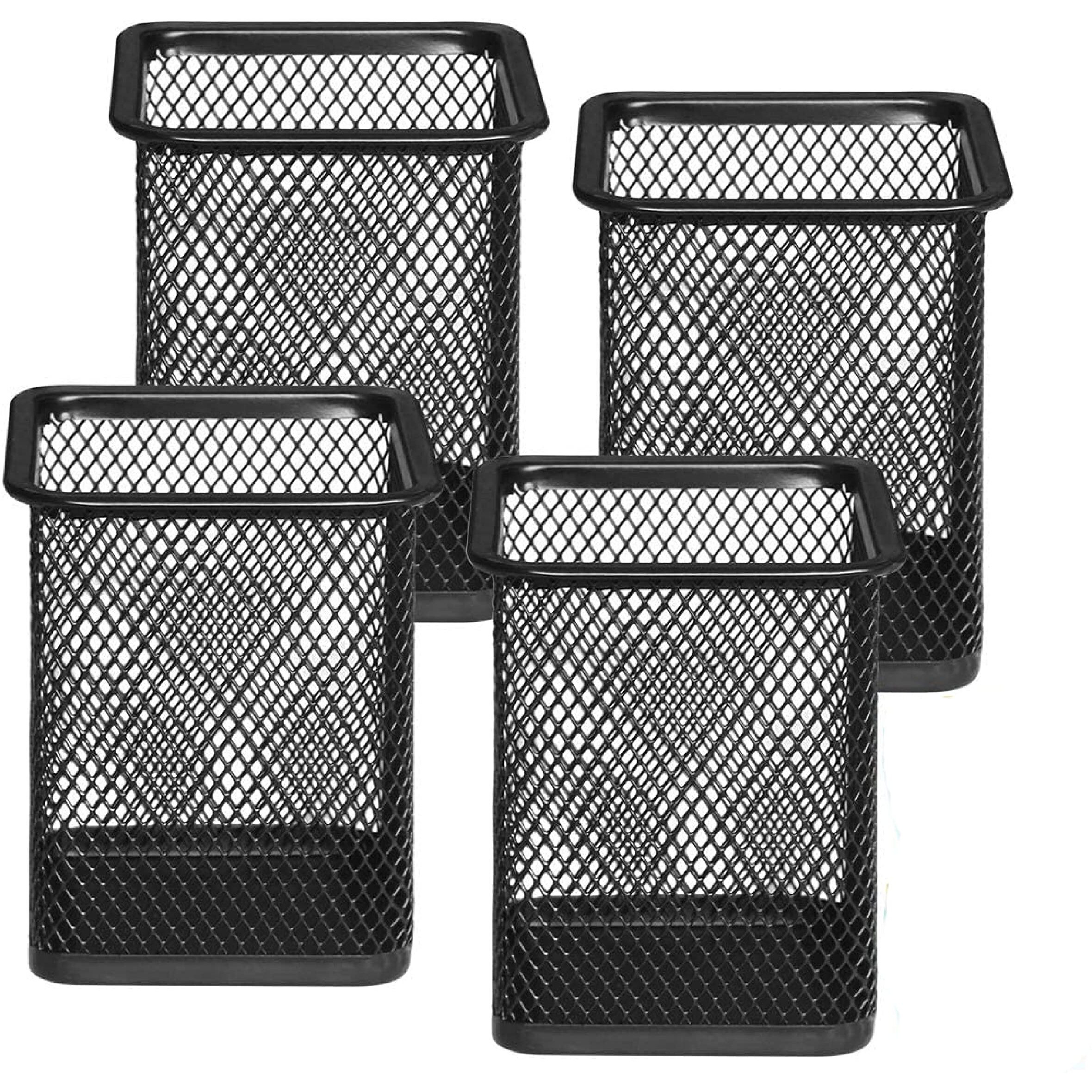 Shuban Metal Mesh Pencil Holder Square Pen Cups For Desk Organizer Classroom Organization Pencil Holders Wire Makeup Brush Holders For Desk Office Supplies -4Pcs