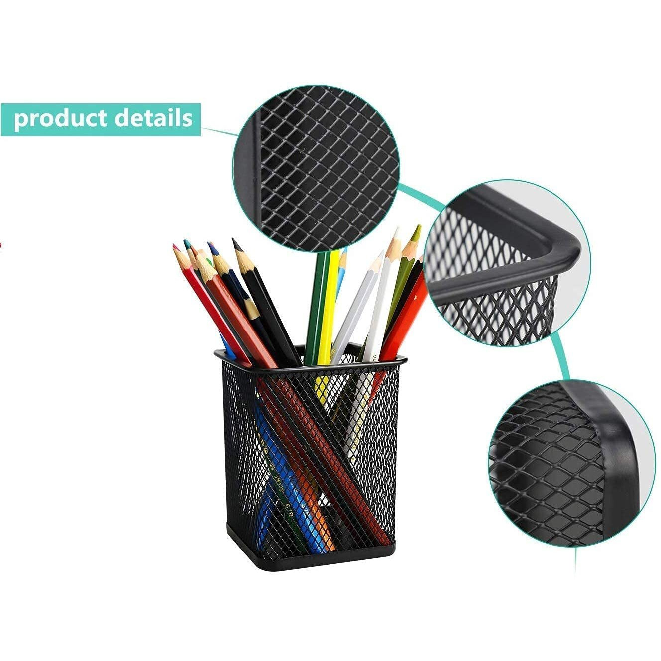 Shuban Metal Mesh Pencil Holder Square Pen Cups For Desk Organizer Classroom Organization Pencil Holders Wire Makeup Brush Holders For Desk Office Supplies -4Pcs
