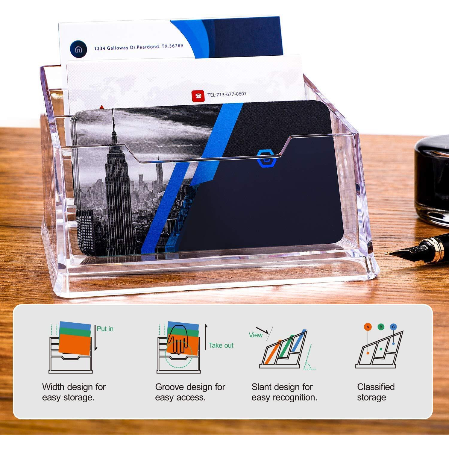 Dahsha 3 - Tier Premium Acrylic Transparent Crystal-Clear Visiting Business Card Holder/Display Stand Desk Organizer For Office Table