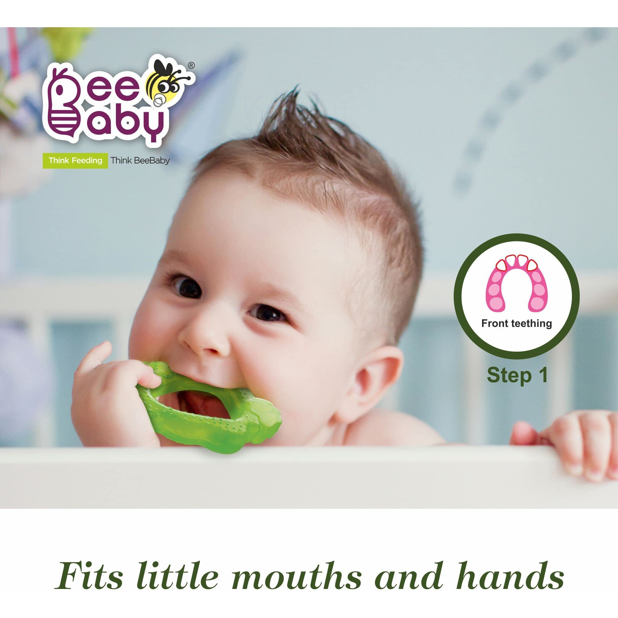 Beebaby Fruit Shape Soft Silicone & Water Filled Teethers Combo With Carrying Case. 100% Bpa-Free. 100% Food Grade. (Green Grapes, Green Banana & Green Apple) 3 Months +