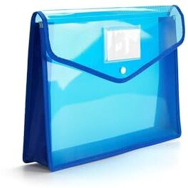 Jeyang Transparent A4 Envelope Folder, Poly-Plastic Documents File Storage Bag With Snap Button (Blue, Pack - 5)