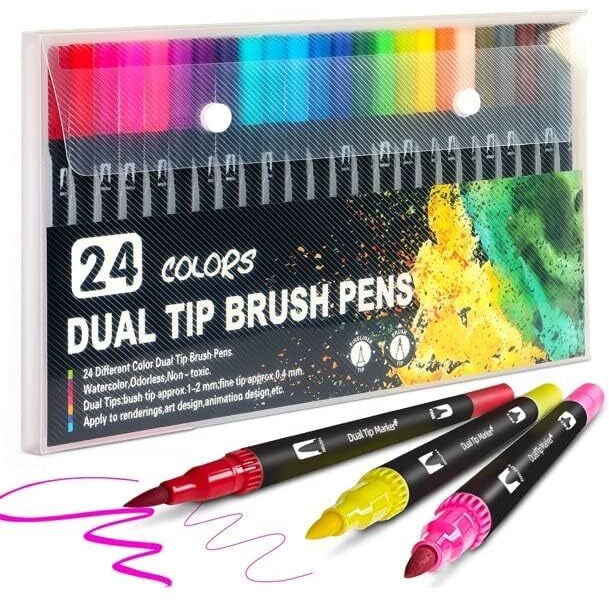 Corslet Brush Pens 24 Shades Dual Tip Color Marker Sketch Pens