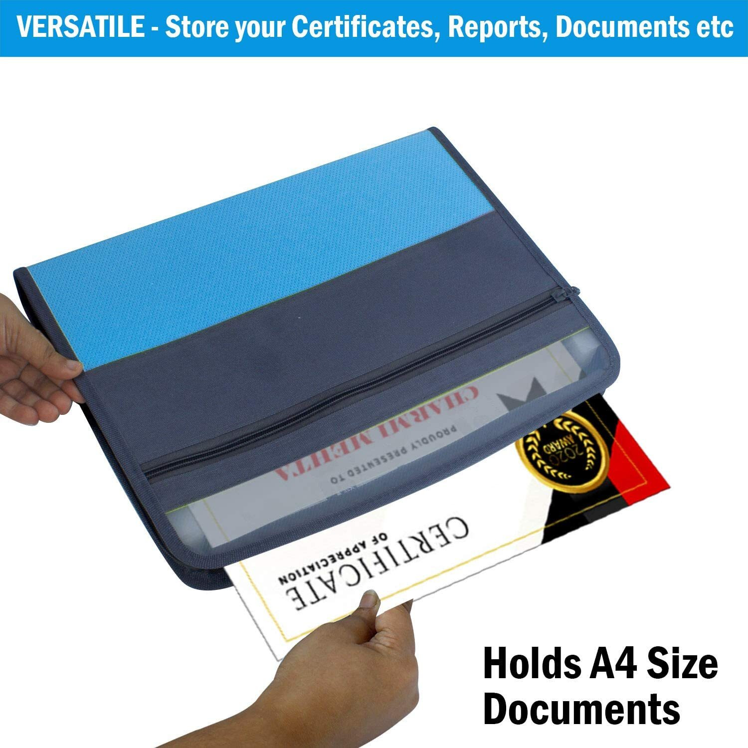More Buy 12 Pockets Expanding Zipped File Folder For Document, A4 Size Folder, Blue
