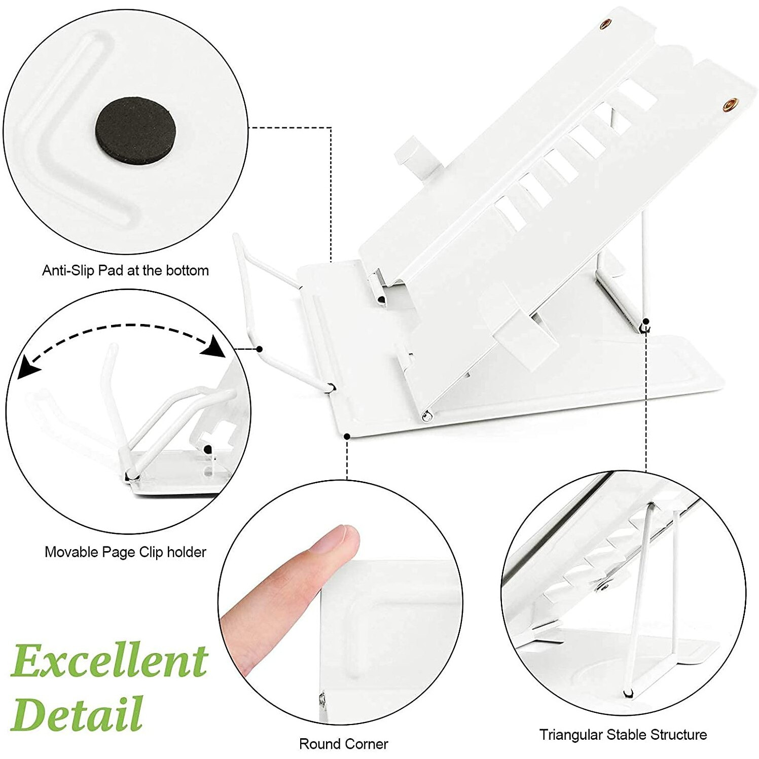 Volo Book Stand Holder/Book Stand/Book Holder/Book Organizer - Portable Metal Desktop Adjustable Foldable, Recipe Book Holder,Textbook Stand, Book Stands & Holders For Reading (Color Cream)