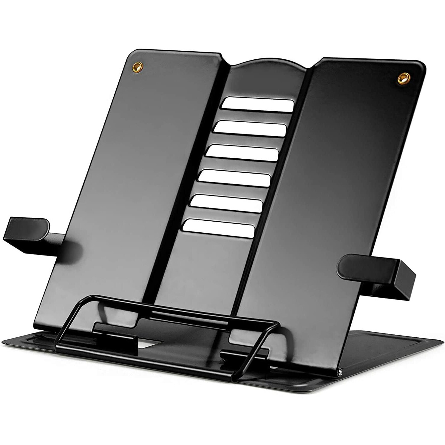 Volo Portable Metal Book Stand Holder - Adjustable, Foldable Design For Desktop Use - Ideal For Cookbooks, Textbooks, Sheet Music, And More - Convenient Book Organizer (Black)
