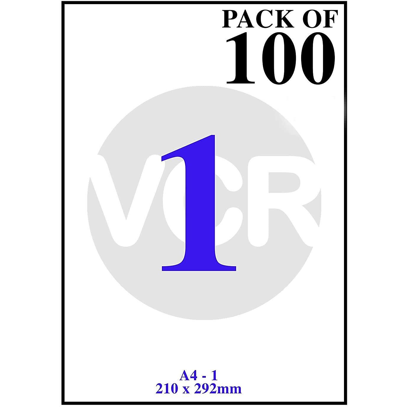 Vcr A4 Size White Self Adhesive Label/Sticker For Printer (Inject/Copier/Laser) - 1 Sticker Per Sheet - 100 Sheets Pack