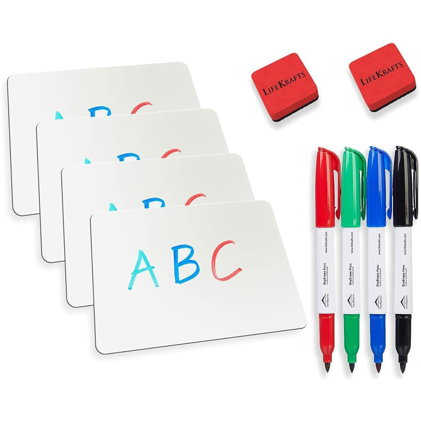 Lifekrafts Wood Dry Erase Lap Boards Whiteboards,Size(9X12) Inches,Pack Of 4|Includes 4 Lapboards,4 Marker Pens,2 Erasers|Interactive Learning Single Sided White Board For Kids,Adults,Students.