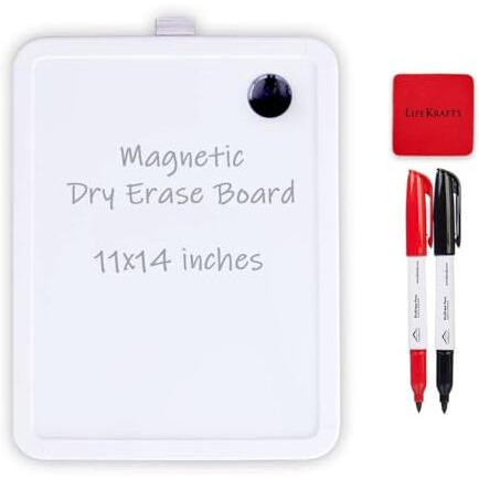 Lifekrafts Plastic Dry Erase Small White Board|Size(11X14) Inches,Pack Of 1,Includes 2 Pens&1 Eraser|Single Sided Magnetic Board For Kids&Adults,Great For Schools,Home,Office,Planning,Projects Etc