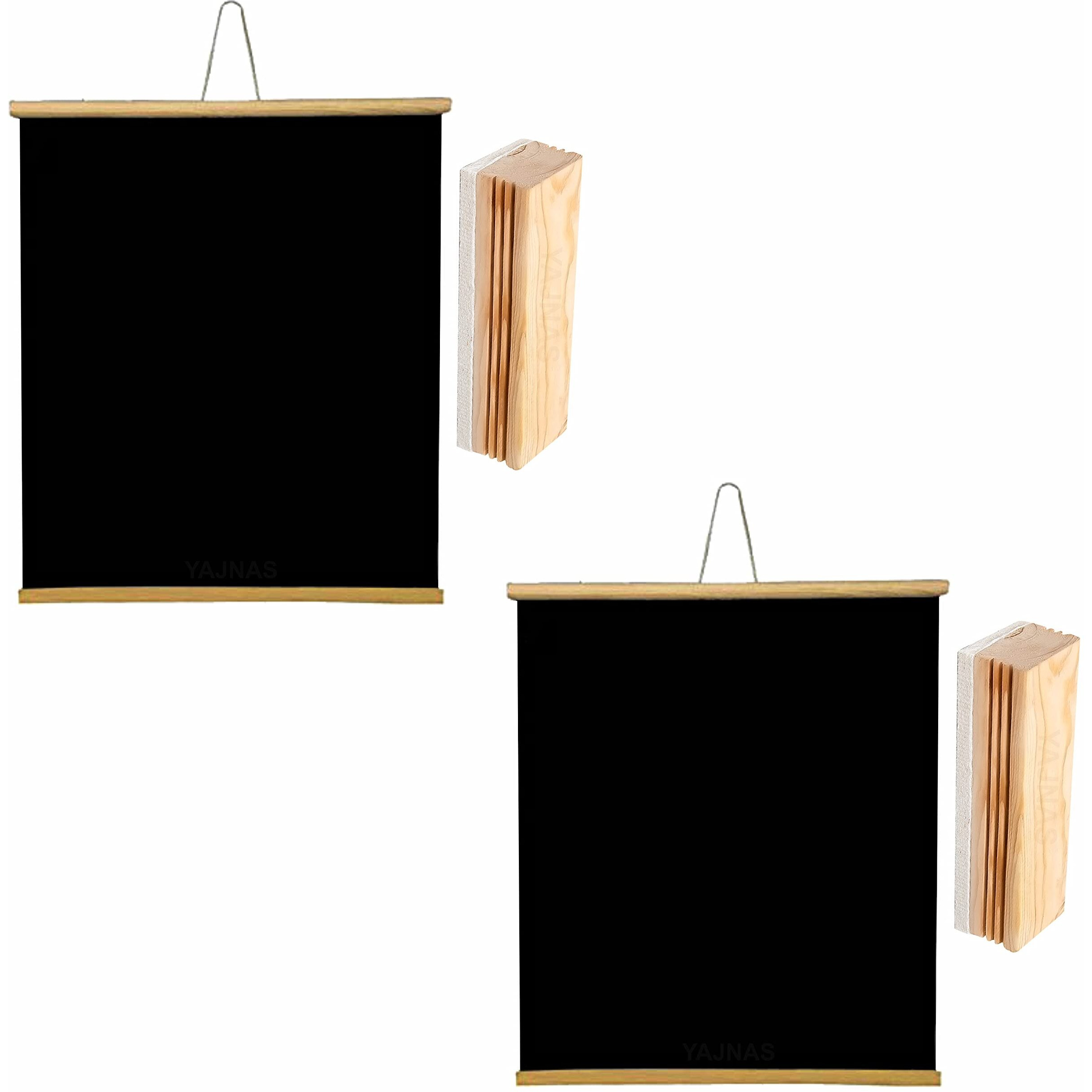 Yajnas 1.5X2 Feet, 2 Pieces Roll Up Wooden Black Board/Chalk Board For Child And Teaching With Wall Hanging For Kids (18 Inches X 23 Inches) And 2 Premium Wooden Duster (Pack Of 2 Set)
