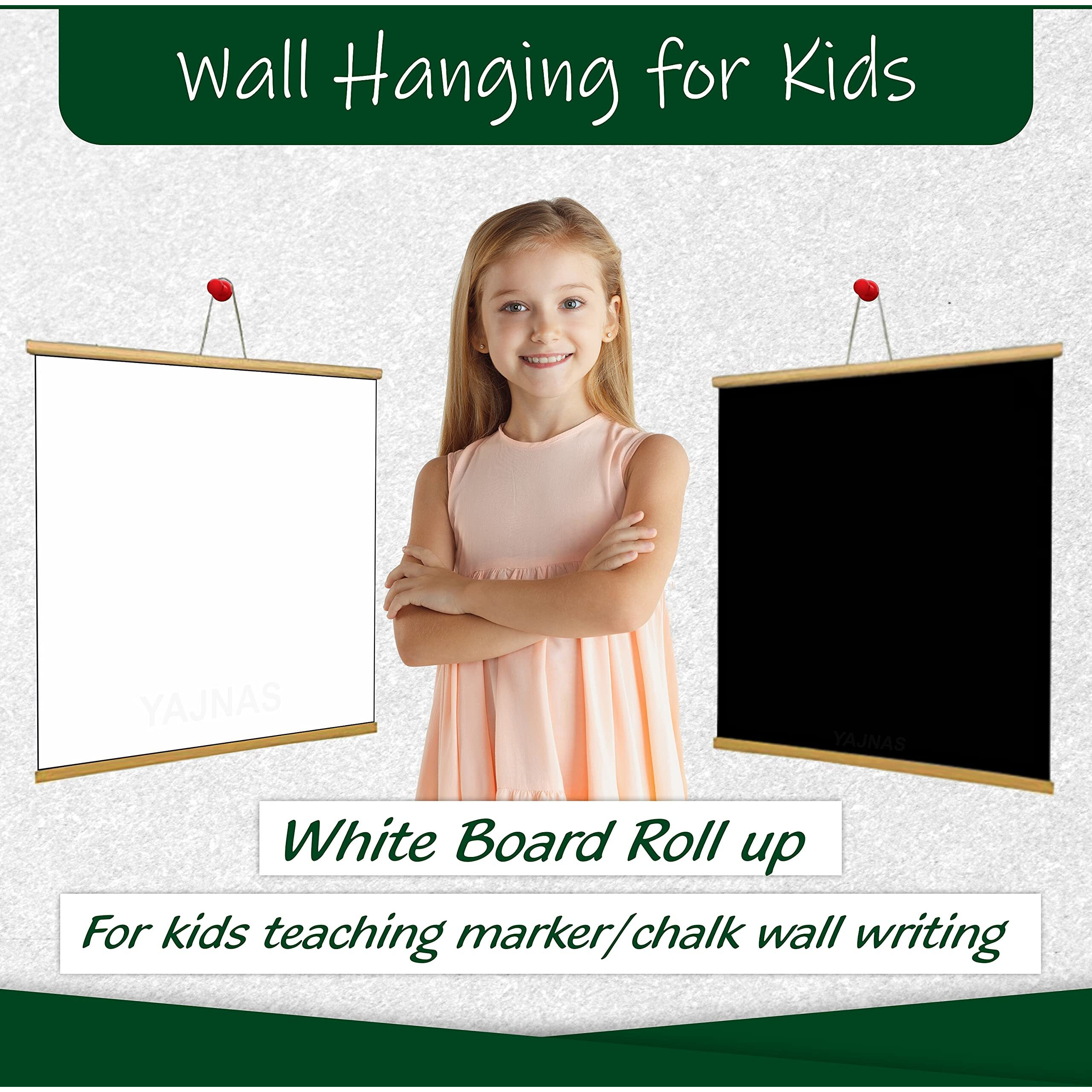 Yajnas Roll Up Wooden Black Board For Teaching Chalk Board Wall Hanging For Kids (18 X 23) (Mix (Pack Of 2))