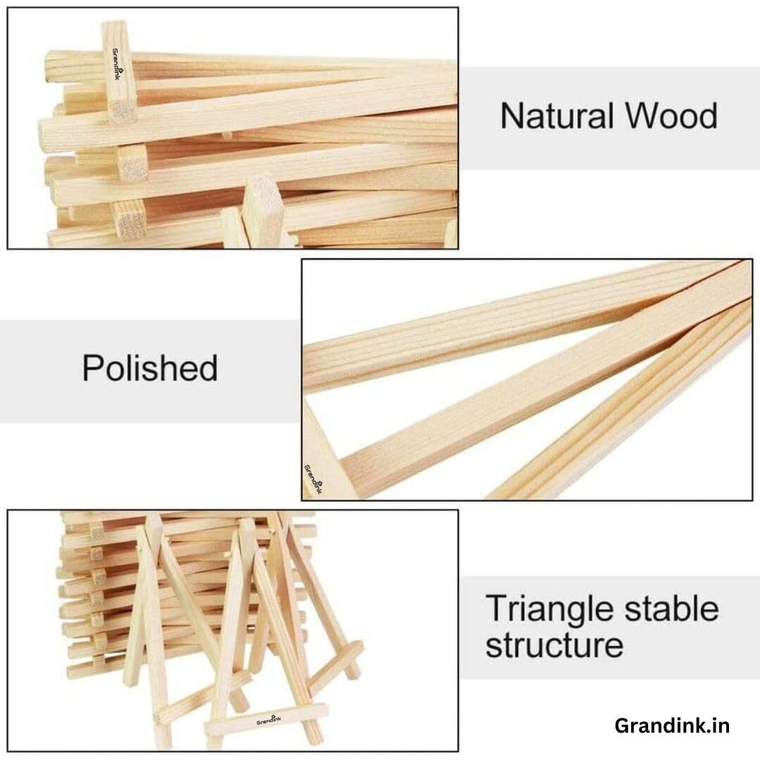 Grandink 7 Inch (Pack Of 10) Mini Wood Display Easel, Natural Wooden Tripod Holder Stand For Displaying Small Canvases, Business Cards, Photos