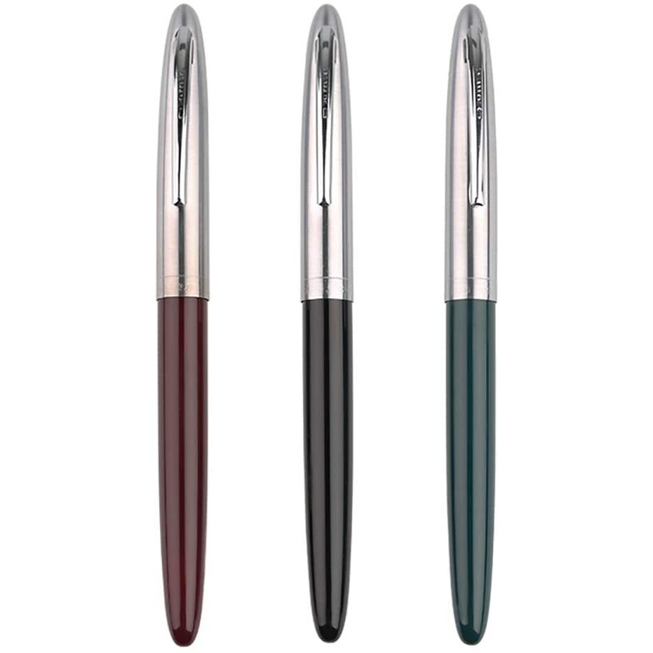 Gold Leaf Hero Pen Original Fountain Ink Pen Iridium Nib Model 329 Silver Cap, Black Green Maroon - Pack Of 3