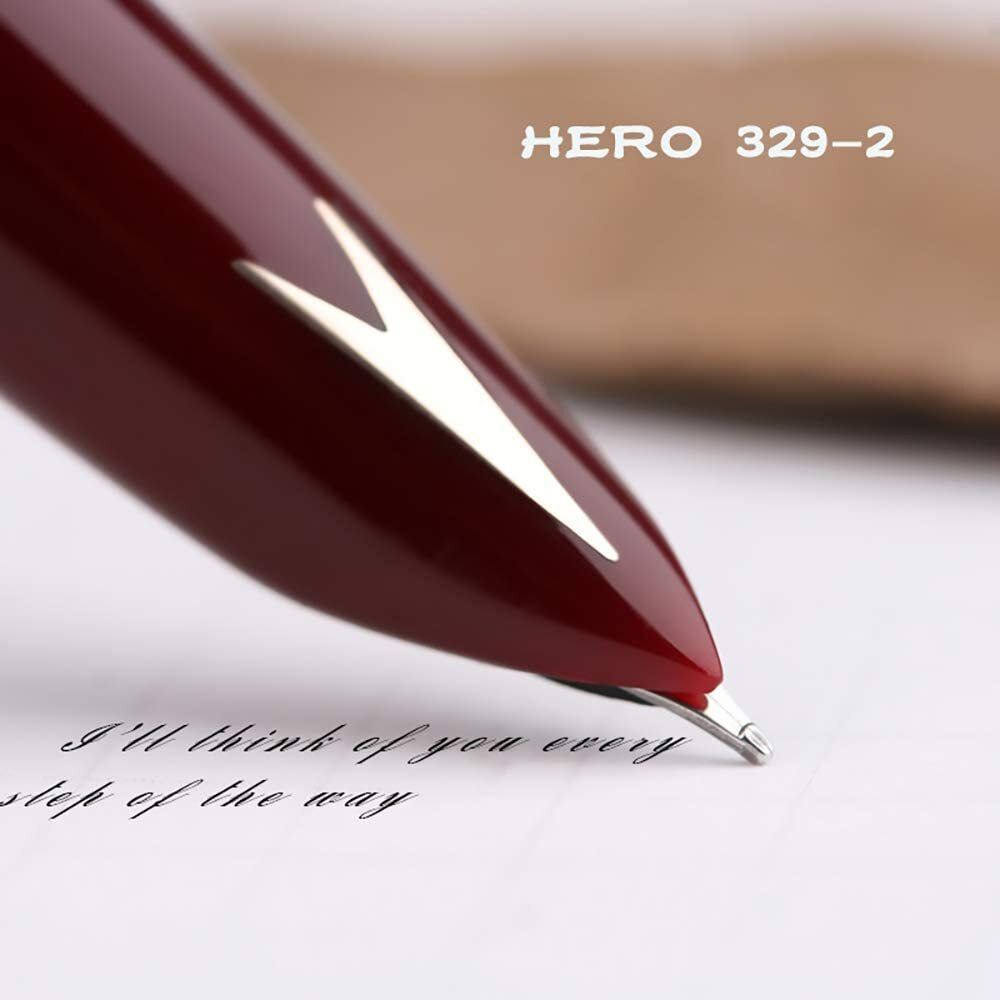 Gold Leaf Hero Pen Original Fountain Ink Pen Iridium Nib Model 329 Silver Cap, Black Green Maroon - Pack Of 3