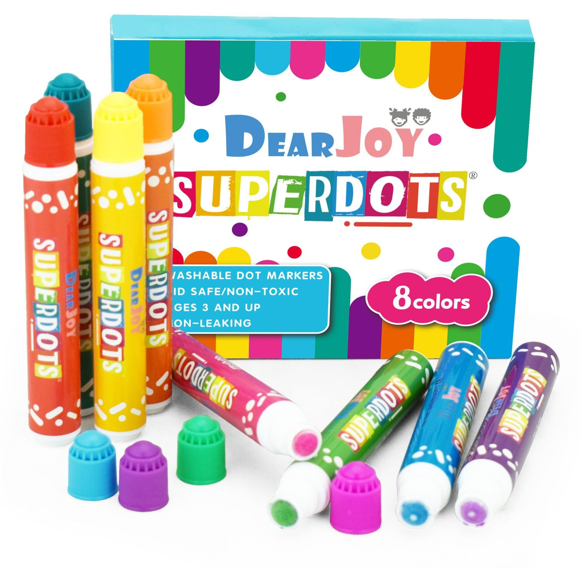 Dearjoy Super Dot Markers Toddlers Kids 8 Colors Jumbo 20Ml Water Based Non Toxic Fun Preschool Crafts Art Supplies Washable (Multicolor)