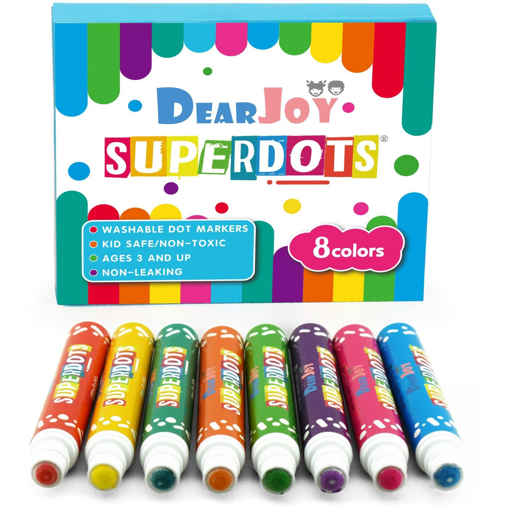 Dearjoy Super Dot Markers Toddlers Kids 8 Colors Jumbo 20Ml Water Based Non Toxic Fun Preschool Crafts Art Supplies Washable (Multicolor)
