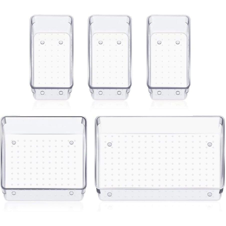 Inkulture Acrylic Drawer Organizer Inside Storage Bins With Various Size For Kitchen,Office, Bathroom, Vanity Makeup Organiser | Set Of 05 Pcs |Clear