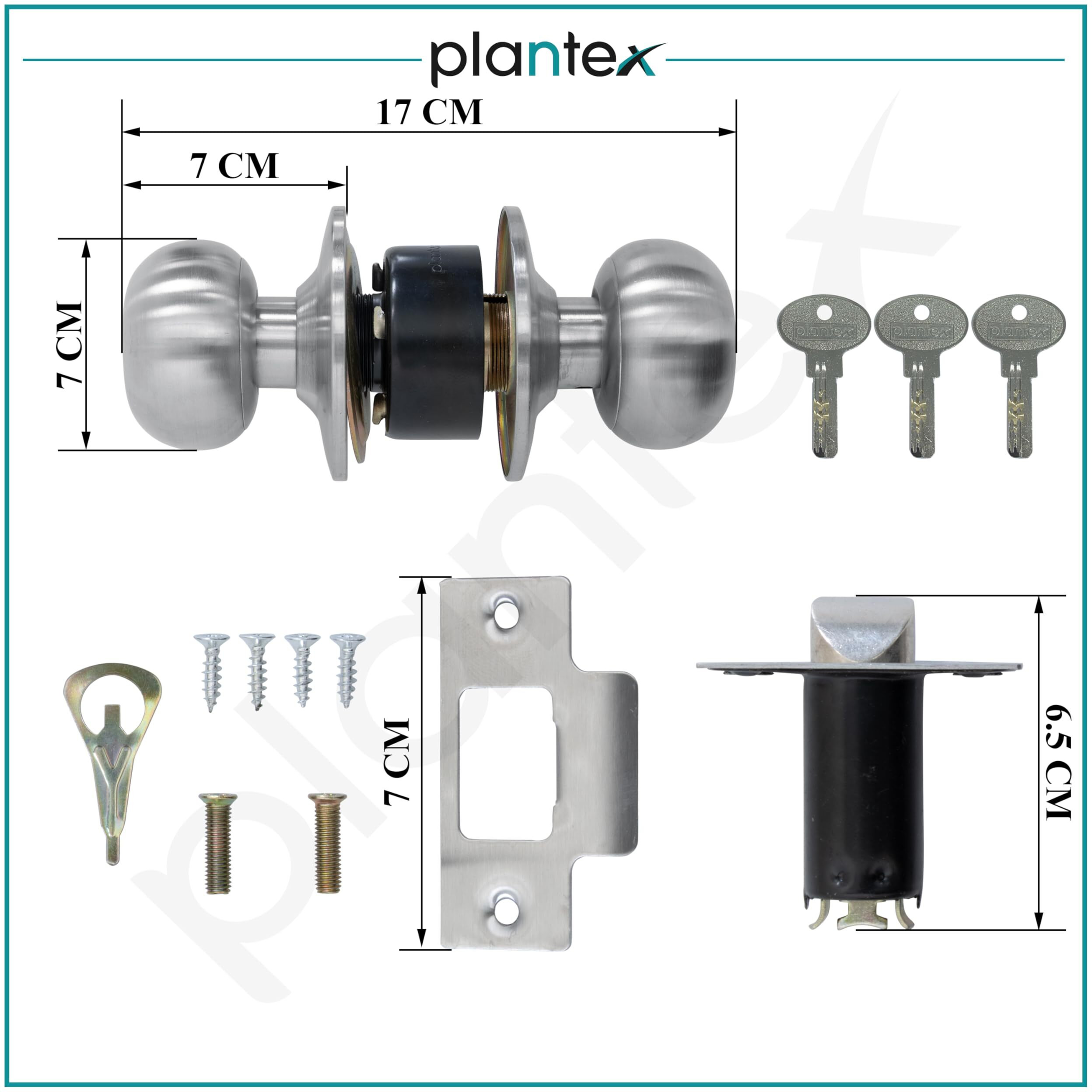Plantex Brass Door Lock - Cylindrical Door Lock With 3 Keys/Tubular Door Knob/Lock For Main Door/Bedroom (Matt)